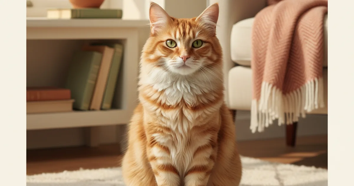A medium-shot of a tabby cat sitting upright on a cream rug observing the camera with quiet intelligence — hero illustration for a guide on how cat personality tests and the Feline Five framework actually work